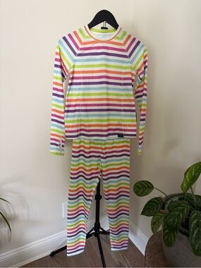 Lands' End Kids Long-Sleeve Rainbow Stripe Base Layer Set Size Medium 10-12